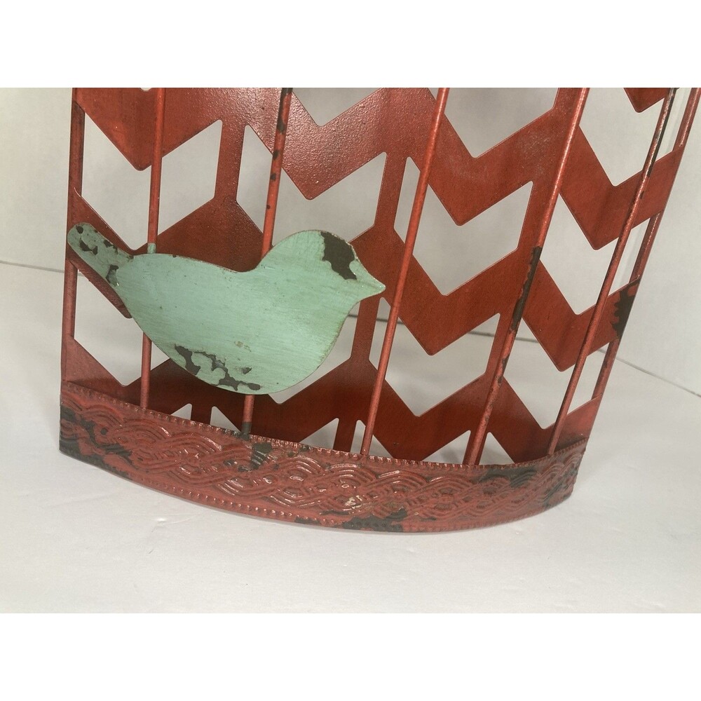 Rustic Bird Cage Red Teal Metal Wire Hanging Wall Mount Decorative Decor 13x8 - Picture 3 of 8